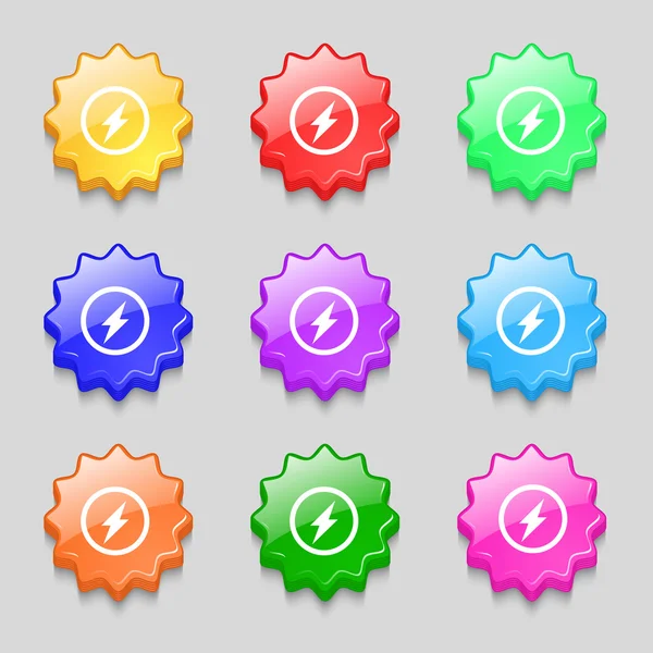 Photo flash sign icon. Lightning symbol. Set of colour buttons. Vector — Stock Vector