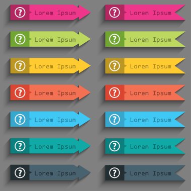 Soru işareti işareti simgesi. Konuşma balonu sembol yardım. Sıkça sorulan sorular Set renkli düğmeler vektör
