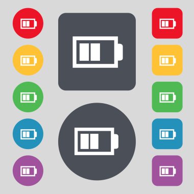 Pil yarım düzey işareti simgesi. Düşük elektrik sembolü. Renkli düğmeler kümesi. Vektör