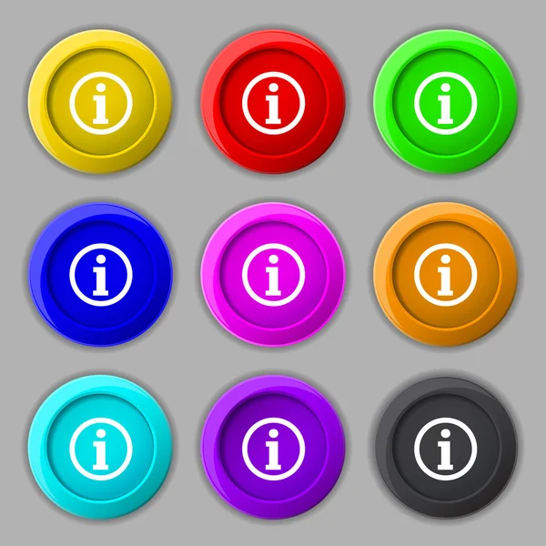 Information sign icon. Info speech bubble symbol. Set of colour buttons. Vector — Stock Vector