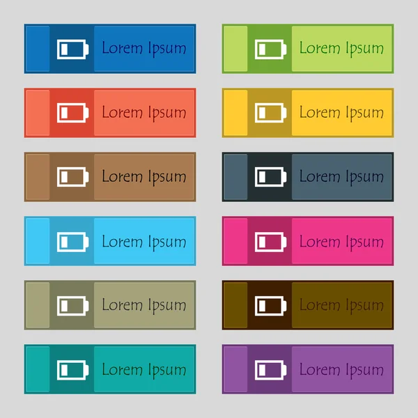 Batterie niedrigen Niveau Zeichen Symbol. Stromsymbol. Satz von Farbtasten. Vektor — Stockvektor