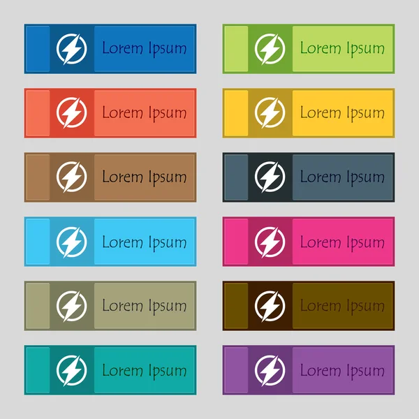 Flash teken fotopictogram. Bliksem symbool. Set kleur knoppen. Vector — Stockvector