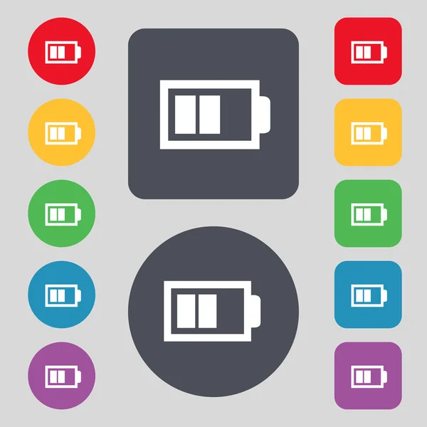 Icono de señal de nivel medio de batería. Símbolo eléctrico bajo. Conjunto de botones de color. Vector — Archivo Imágenes Vectoriales