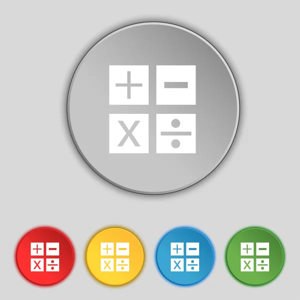 Mnożenie, dzielenie, plus, minus ikona matematyki symbol matematyka zestaw kolor przyciski wektor — Wektor stockowy