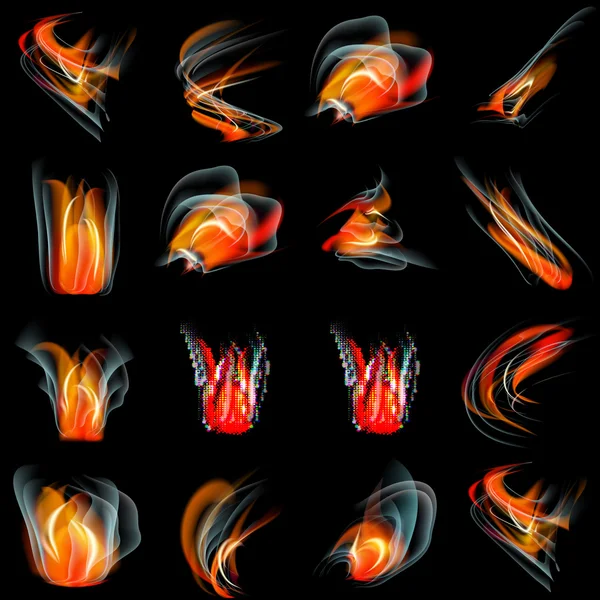 Conjunto de fuego de llama quemada. fondo abstracto. Vector — Archivo Imágenes Vectoriales