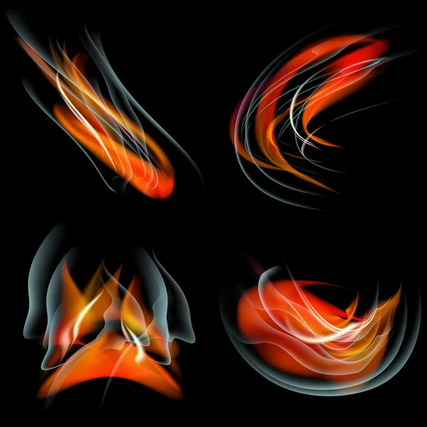 Siyah bir zemin üzerine alevler farklı şekiller kümesi. Eps10. Kafes. Vektör