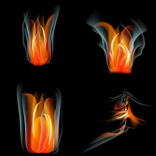 Conjunto de llamas diferentes formas sobre un fondo negro. EPS10. Malla. Vector — Archivo Imágenes Vectoriales