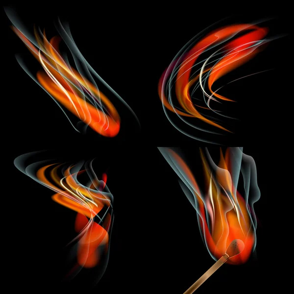 Collection of fires isolated on black background. Vector — Stock Vector