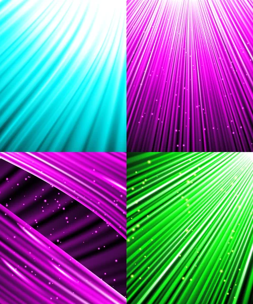 Set of background of colourful luminous rays. Vector — Stock Vector