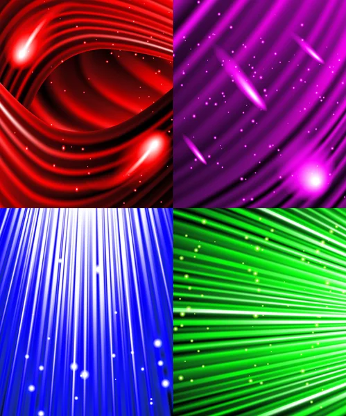 Set of background of colourful luminous rays. Vector — Stock Vector