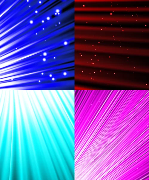 Set of background of colourful luminous rays. Vector — Stock Vector