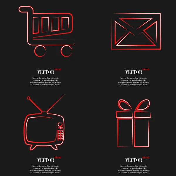 Kırmızı web simgesi düz tasarım kümesi. Basit etiket Internet işareti arka plan gri. Web tasarım öğeleri. Vektör — Stok Vektör