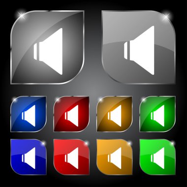 Hoparlör ses işareti simgesi. ses simgesi. renkli düğmeler ayarlayın. vektör