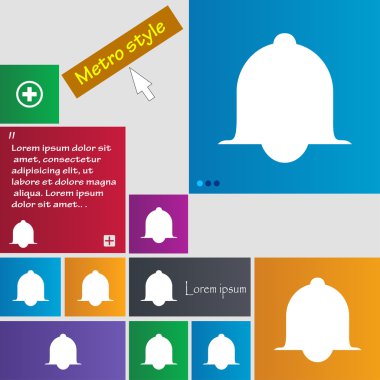 Alarm zili işareti simgesi. Alarm sembolü kadar uyandır. Konuşma kabarcıklar bilgi simgeleri. Renkli düğmeler vektör kümesi