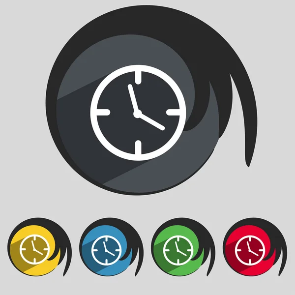 Reloj signo de tiempo icono. Símbolo mecánico del reloj. Conjunto de botones de colores. Vector — Archivo Imágenes Vectoriales