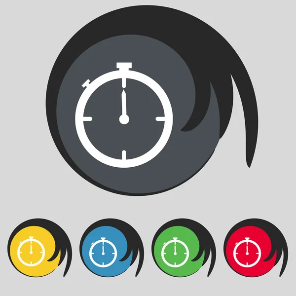 Timer sign icon. Stopwatch symbol. Set of colourful buttons. Vector — Stock Vector
