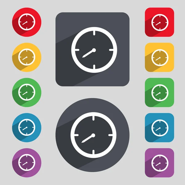 Εικονίδιο "υπογραφή" χρονόμετρο. Χρονόμετρο σύμβολο. Σύνολο από πολύχρωμα κουμπιά. Διάνυσμα — Διανυσματικό Αρχείο