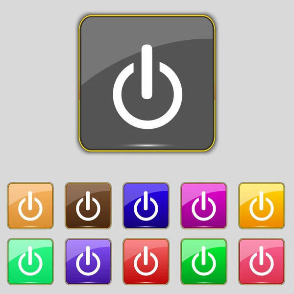 Icono de señal de poder. Cambiar símbolo. Enciende la energía. Conjunto de botones coloridos — Archivo Imágenes Vectoriales