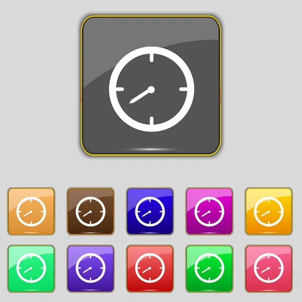 Signo del temporizador. Símbolo de cronómetro. Conjunto de botones de colores. Vector — Vector de stock