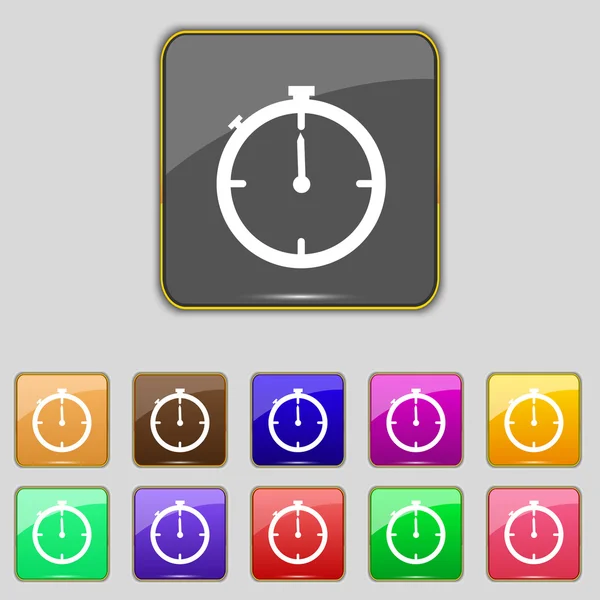 Timer sign icon. Stopwatch symbol. Set of colourful buttons. Vector — Stock Vector