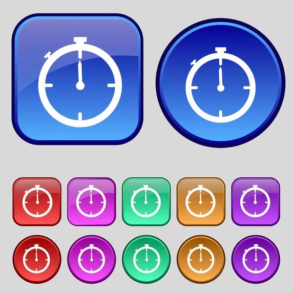 Signo del temporizador. Símbolo de cronómetro. Conjunto de botones de colores. Vector — Archivo Imágenes Vectoriales