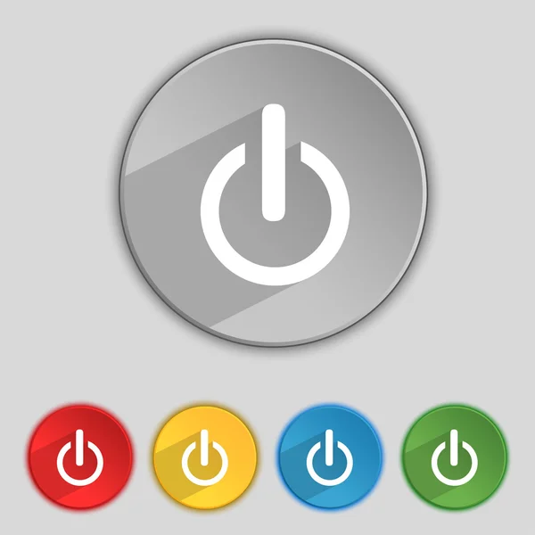Energiindikator tecken. Switch-symbol. Slå på energi. Uppsättning färgglada knappar — Stock vektor