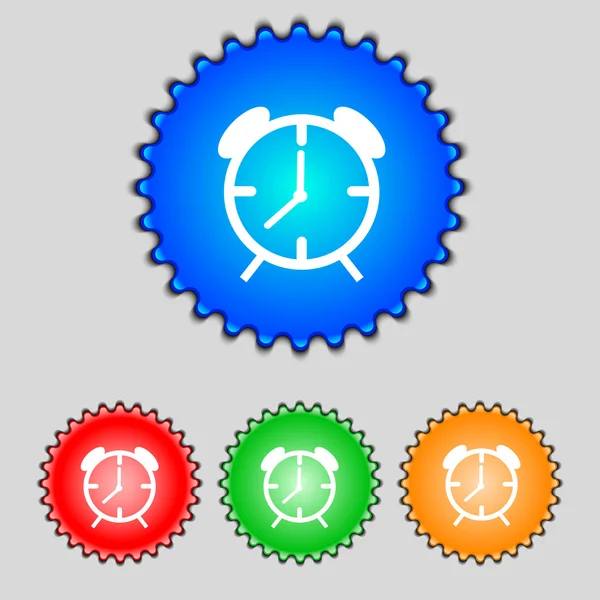 Alarm clock sign icon. Wake up alarm symbol. Set of colourful buttons. Vector — Stock Vector