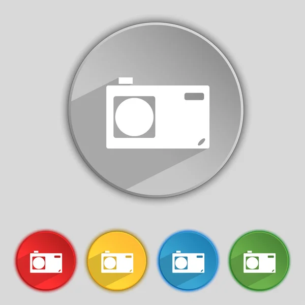 Photo camera sign icon. Digital symbol. Set colourful buttons. Vector — Stock Vector