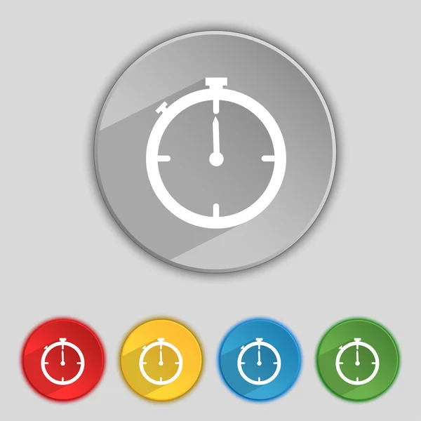 Timer teken pictogram. Stopwatch-symbool. Reeks van kleurrijke knoppen. Vector — Stockvector