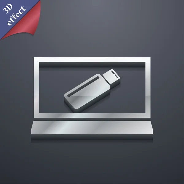 Usb flash drive and monitor  icon symbol. 3D style. Trendy, modern design with space for your text Vector — 图库矢量图片