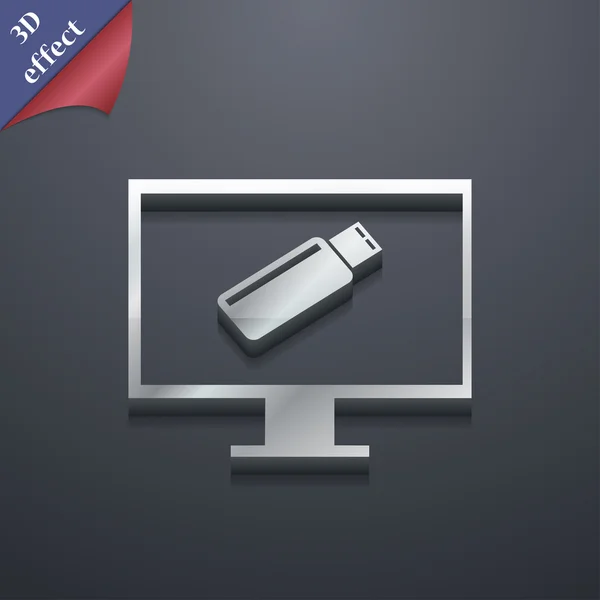 Usb flash drive and monitor  icon symbol. 3D style. Trendy, modern design with space for your text Vector — Stok Vektör