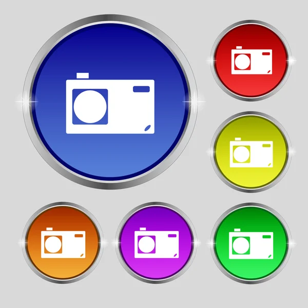 Photo camera sign icon. Digital symbol. Set colourful buttons. Vector — Stock Vector