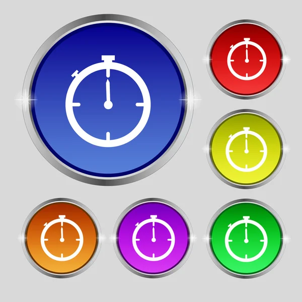 Timer sign icon. Stopwatch symbol. Set of colourful buttons. Vector — Stock Vector