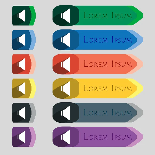 Icono de signo de volumen del altavoz. Símbolo. Establecer botones de colores. Vector — Vector de stock