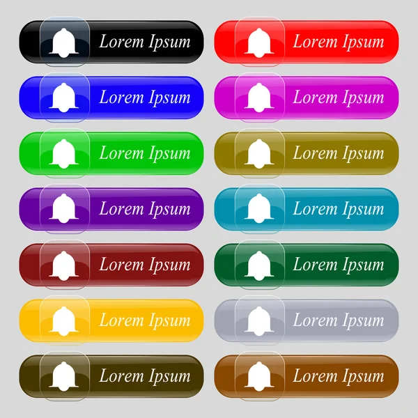 Alarm bell sign icon. Wake up alarm symbol. Speech bubbles information icons. Set of colourful buttons Vector — Stock Vector