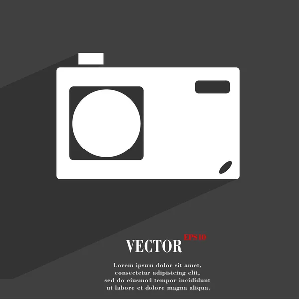 Foto fotocamera icona simbolo piatto moderno web design con lunga ombra e spazio per il testo. Vettore — Vettoriale Stock