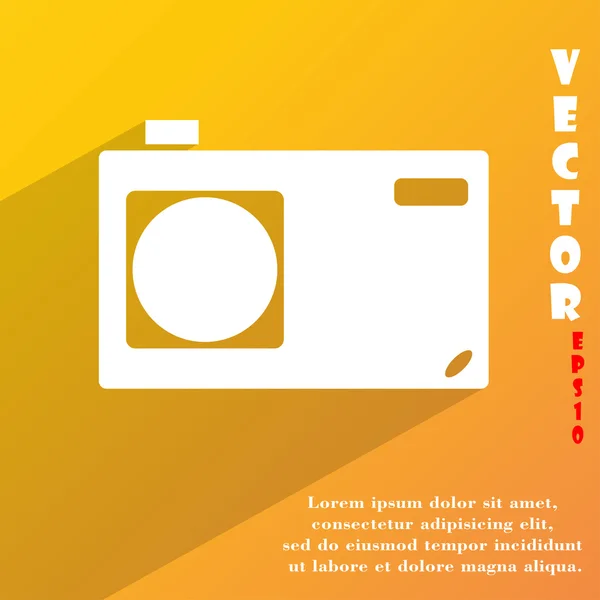 Das Symbol der Fotokamera symbolisiert ein flaches modernes Webdesign mit langem Schatten und Platz für Ihren Text. Vektor — Stockvektor