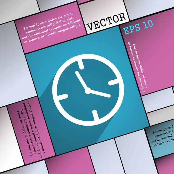 Símbolo de ícone de tempo do relógio Design web moderno plano com sombra longa e espaço para o seu texto. Vetor —  Vetores de Stock