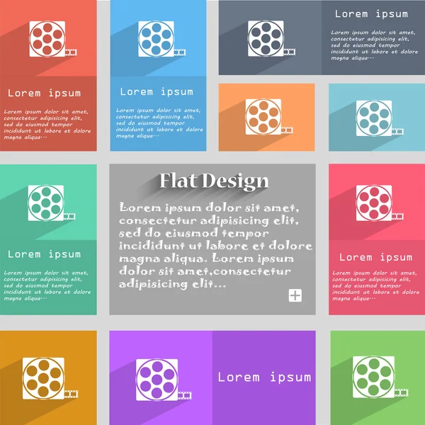 Videomerkki-kuvake. kehysmerkki. Aseta värikkäät napit. Vektori — vektorikuva
