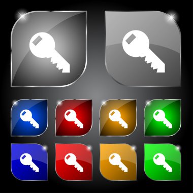 Anahtar işareti simgesi. Araç simgesine kilidini. Renkli düğmeler kümesi. Vektör