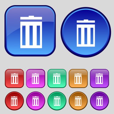 Geri dönüşüm kutusu işareti simgesi. Sembolü. Renkli düğmeler kümesi. Vektör