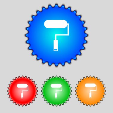 Boya silindiri işareti simgesi. Boyama aracı simgesi. Renkli düğmeler kümesi. Vektör