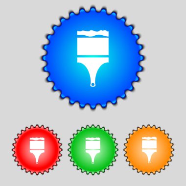 Boya fırça işareti simgesi. Sanatçı sembolü. Renkli düğmeler kümesi. Vektör