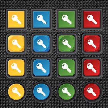 Anahtar işareti simgesi. Araç simgesine kilidini. Renkli düğmeler kümesi. Vektör