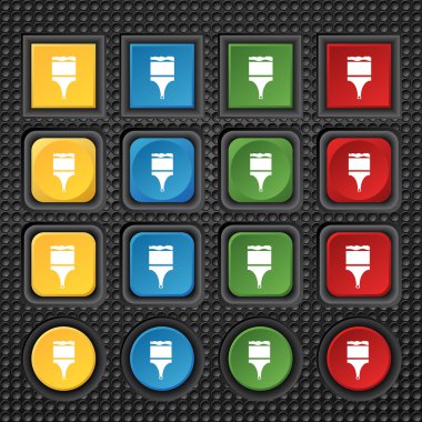 Boya fırça işareti simgesi. Sanatçı sembolü. Renkli düğmeler kümesi. Vektör