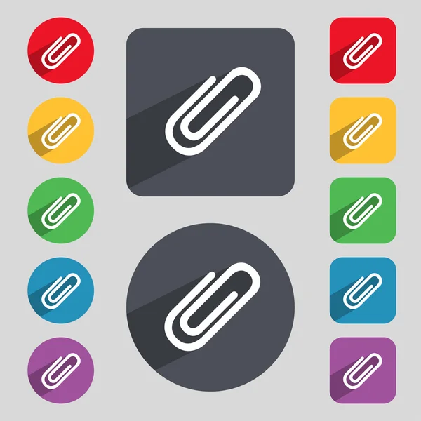 Paper clip sign icon. Clip symbol. Set of colored buttons. Vector — Stock Vector