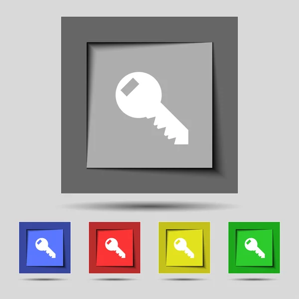 Schlüsselzeichen-Symbol. Werkzeugsymbol freischalten. Satz farbiger Knöpfe. Vektor — Stockvektor