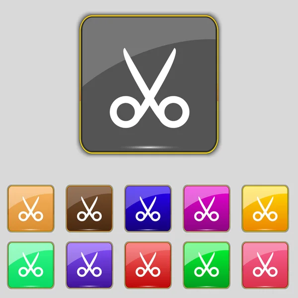 Ciseaux coiffeur signe icône. Symbole sur mesure. Ensemble de boutons colorés. Vecteur — Image vectorielle