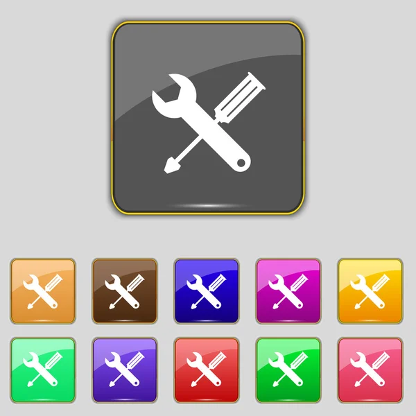 修復ツール記号アイコン。サービスのシンボルです。レンチとドライバー。色付きのボタンのセットです。ベクトル — ストックベクタ