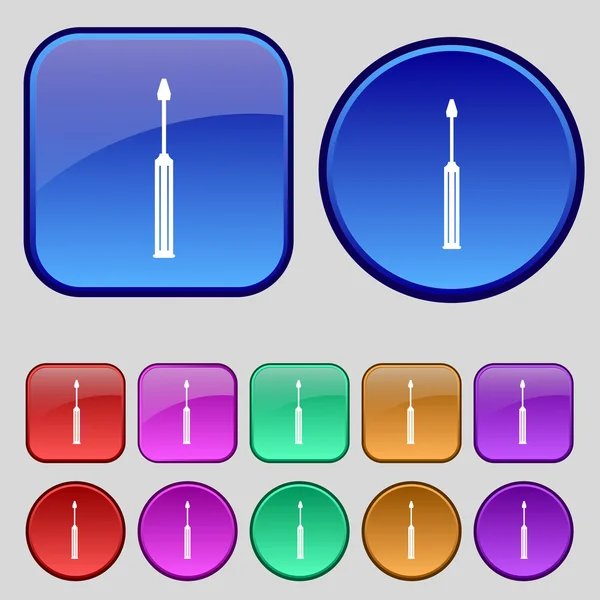 Outil de tournevis signe icône. Fixez-le symbole. Panneau de réparation. Ensemble de boutons colorés Vecteur — Image vectorielle